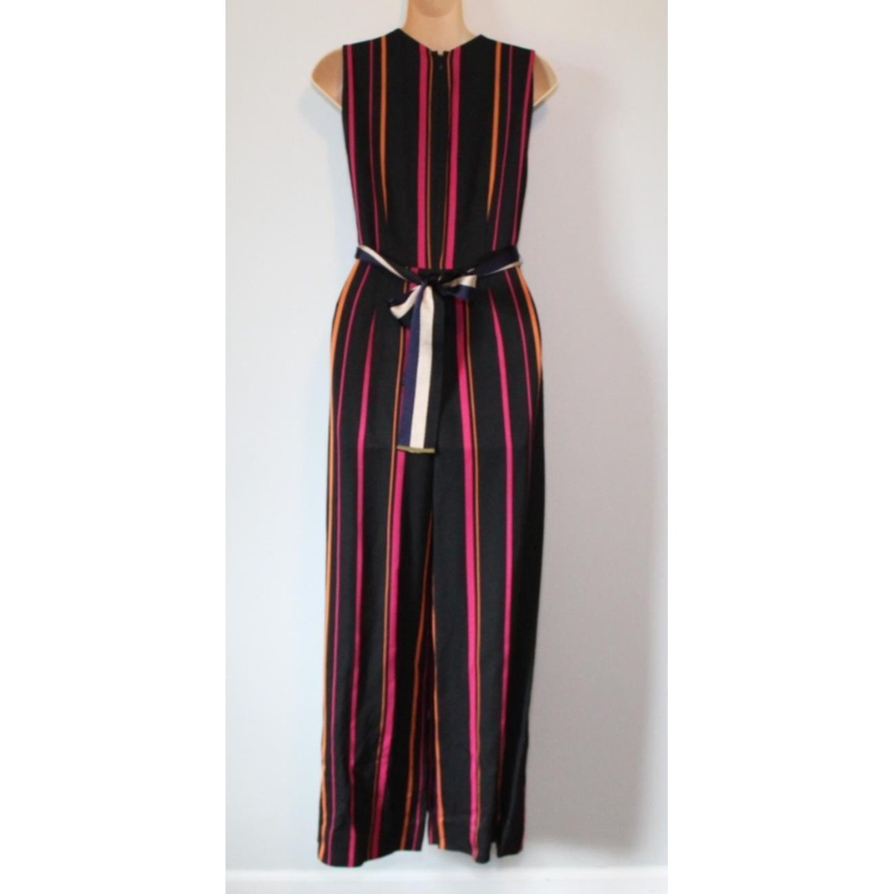Diane Von Furstenberg Sleeveless Crossover Wide Leg Striped One-Piece Jumpsuit 0 - Picture 6 of 14